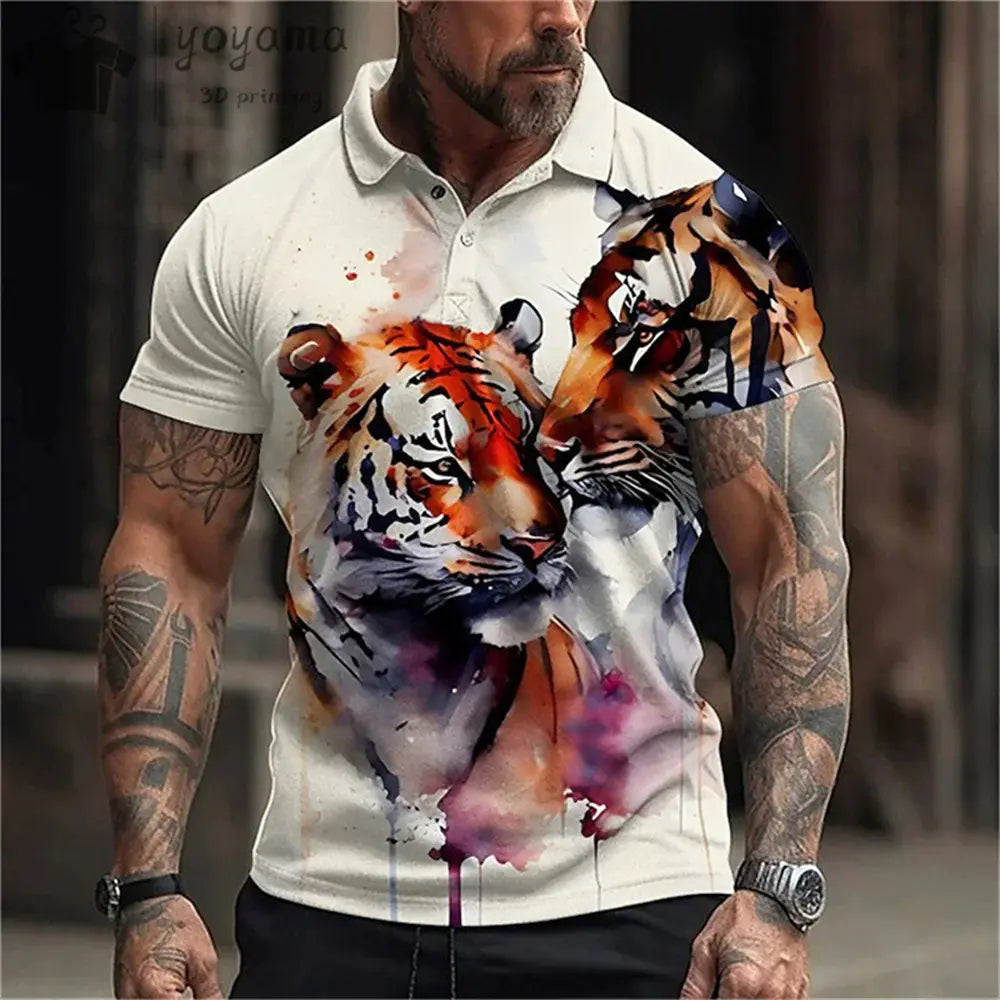 3D Animal Print Oversized Men's Polo T-Shirt