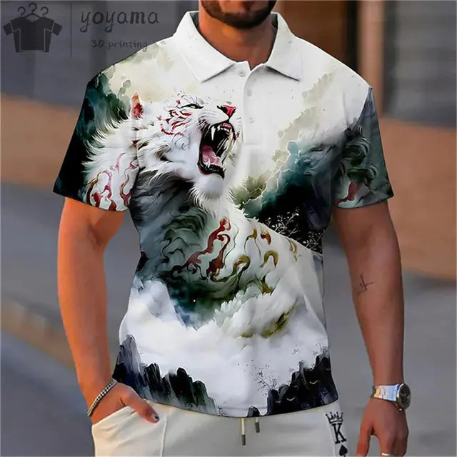 3D Animal Print Oversized Men's Polo T-Shirt