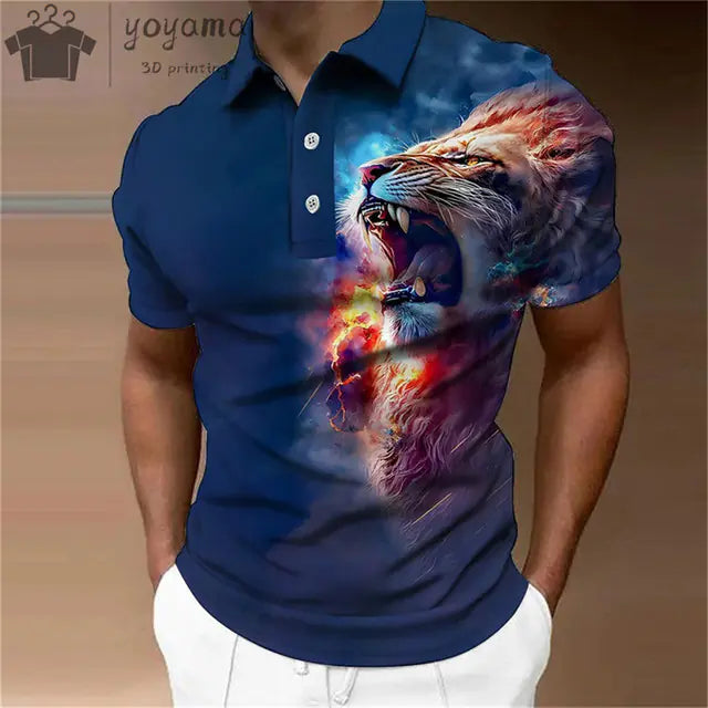 3D Animal Print Oversized Men's Polo T-Shirt