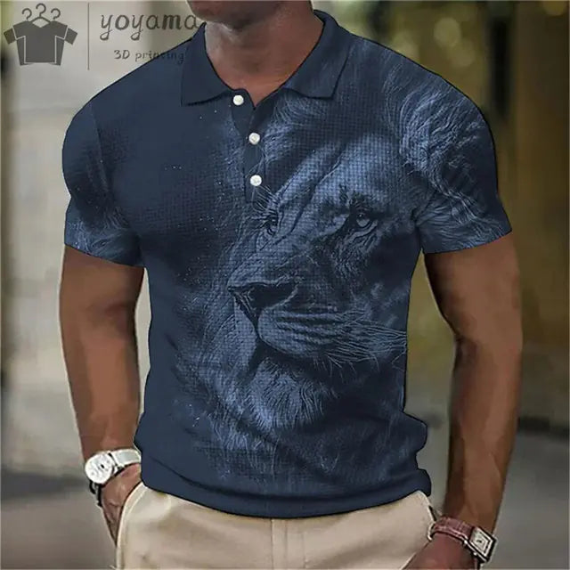 3D Animal Print Oversized Men's Polo T-Shirt