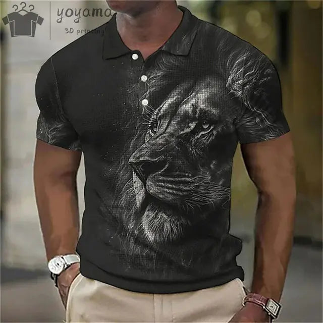 3D Animal Print Oversized Men's Polo T-Shirt