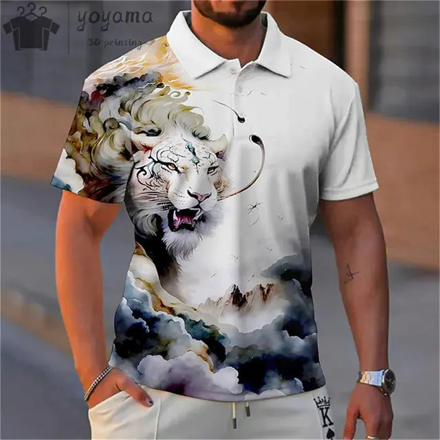 3D Animal Print Oversized Men's Polo T-Shirt