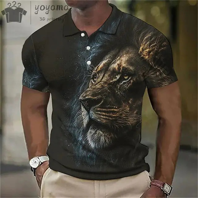 3D Animal Print Oversized Men's Polo T-Shirt
