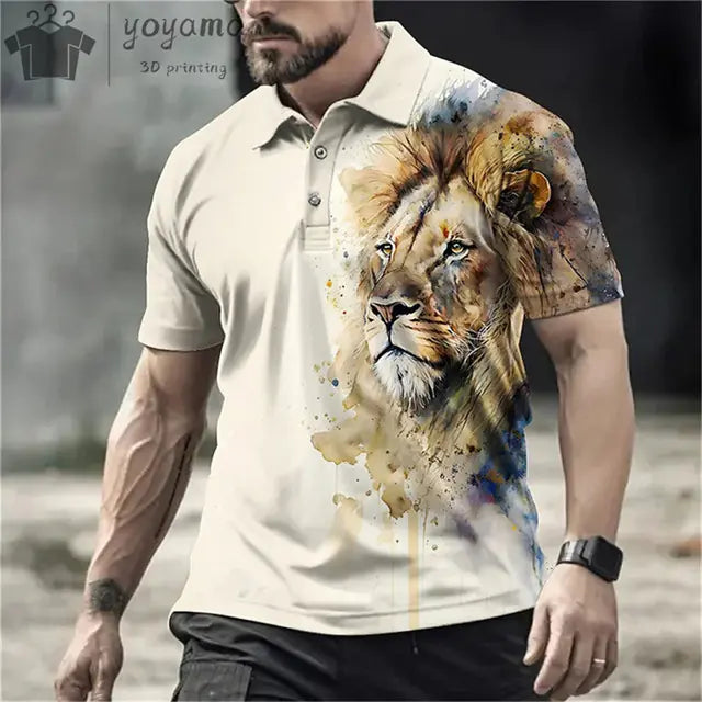 3D Animal Print Oversized Men's Polo T-Shirt