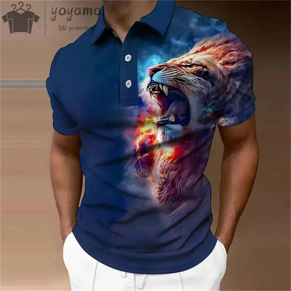 3D Animal Print Oversized Men's Polo T-Shirt
