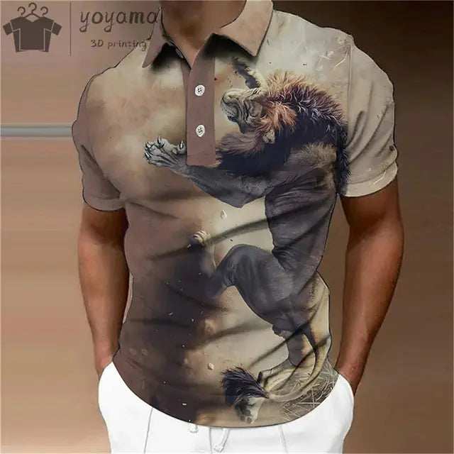 3D Animal Print Oversized Men's Polo T-Shirt
