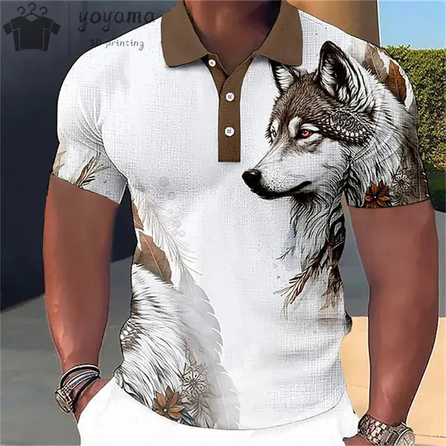3D Animal Print Oversized Men's Polo T-Shirt