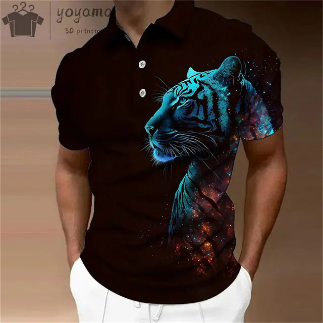 3D Animal Print Oversized Men's Polo T-Shirt
