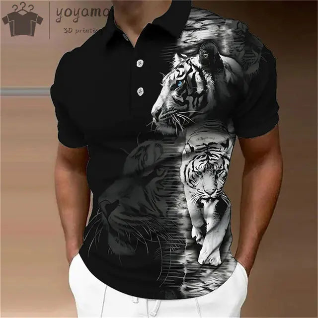 3D Animal Print Oversized Men's Polo T-Shirt