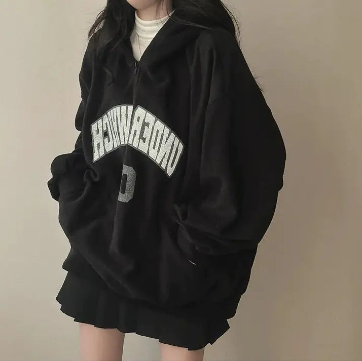Thick Fleece-Lined Women's Letter Zipper Hoodie